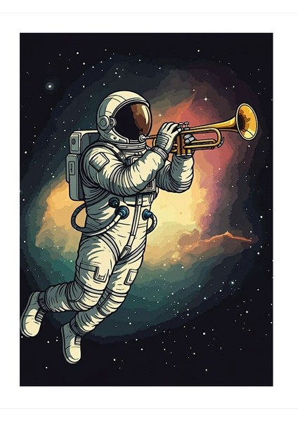 Trompet Çalan Astronot Mdf Tablo 35cm X50cm
