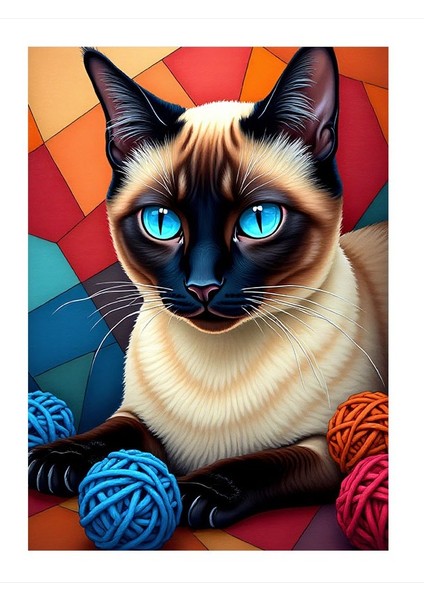 Mavi Gözlü Kedi Dekoratif Ahşap Tablo 35cm X50cm