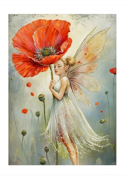 Peri Kızı Ve Gelincik Çiçeği Mdf Poster 25cmx 35cm