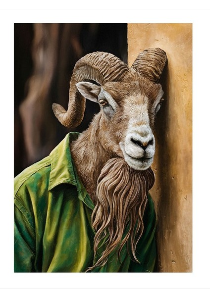 Yeşil Çeketli Masum Keçi Dekoratif Mdf Tablo 18cm X 27cm
