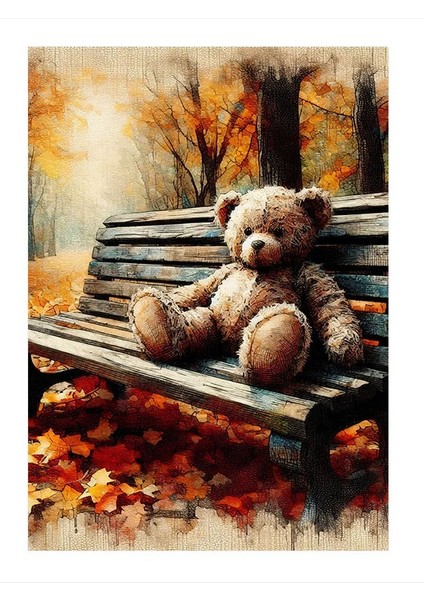 Bankta Oturan Oyuncak Ayı Mdf Tablo 35cm X50cm