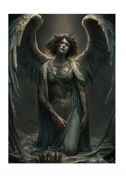 Yorgun Melek Kanatlı Kadın Model Mdf Tablo 25cmx 35cm