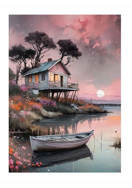 Göl Kenarında Ev Art Mdf Poster 25cmx 35cm