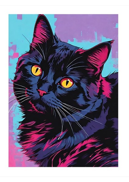 Renkli Soyut Kedi Portresi Tasarım Mdf Tablo 35cm X50cm