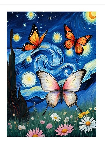 Çiçek Ve Kelebek Temalı Sanat Mdf Tablo 35cm X50cm