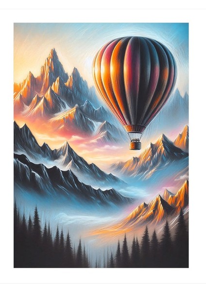 Dağ Manzarası Ve Uçan Balon Mdf Tablo 25cmx 35cm