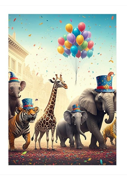 Balonlu Hayvanlar Mdf Poster 25cmx 35cm
