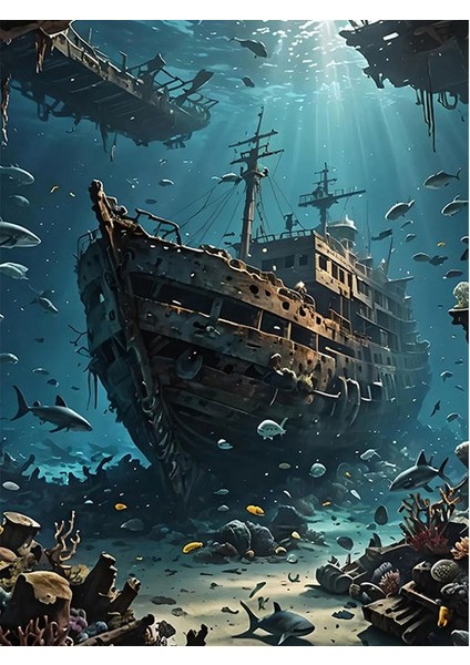 Batık Gemi Desenli Mdf Tablo 35cm X50cm