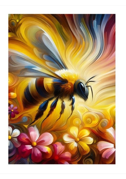 Renkli Bal Arısı Desenli Ahşap Tablo 25cmx 35cm