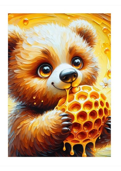 Bal Peteği Yiyen Ayıcık Dekoratif Ahşap Tablo 35cm X50cm