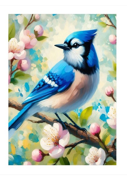 Bahar Dallarında Mavi Kuş Desenli Mdf Tablo 25cmx 35cm