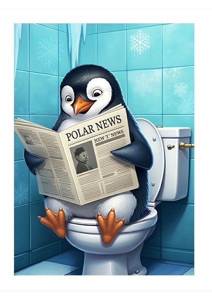 Gazete Okuyan Penguen Mdf Poster 35cm X50cm