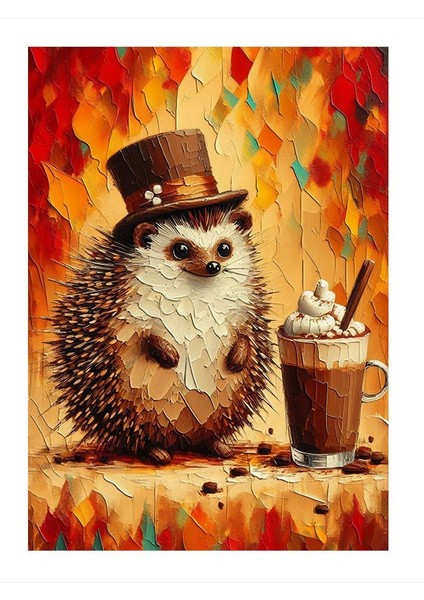 Şapkalı Kirpi Ve Içecek Art Mdf Poster 25cmx 35cm