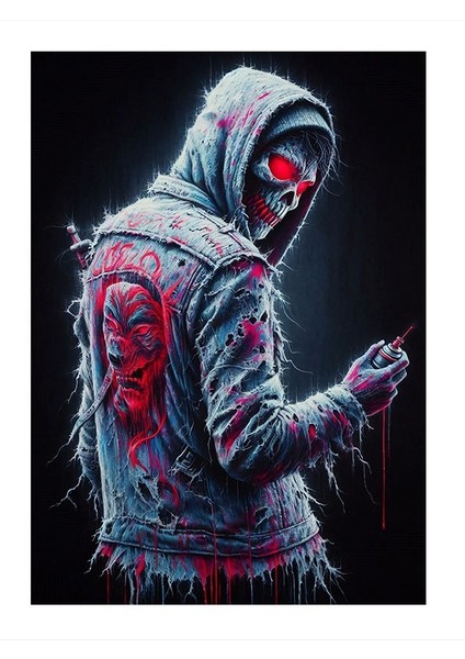 Şeytan Kurukafa Ve Bomba Mdf Poster 18cm X 27cm