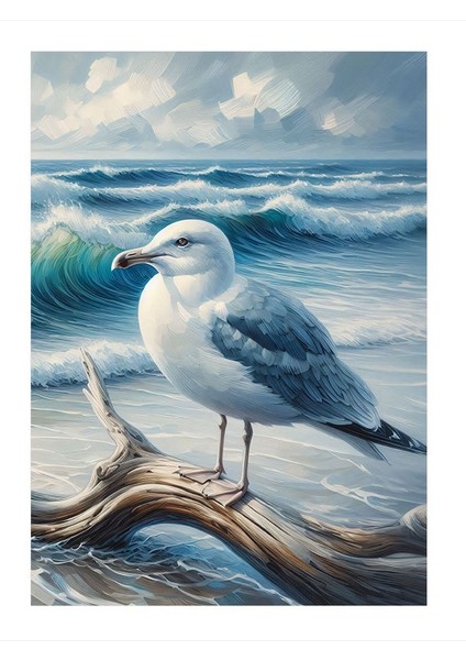 Deniz Kıyısında Martı Dekoratif Ahşap Tablo 35cm X50cm