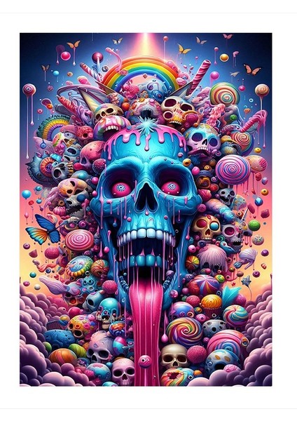 Renkli Kuru Kafalar Tasarım Ahşap Tablo 35cm X50cm