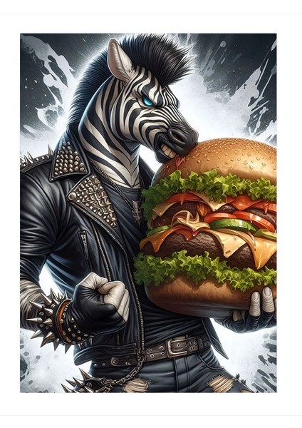 Hamburgerli Zebra Desenli Mdf Tablo 25cmx 35cm