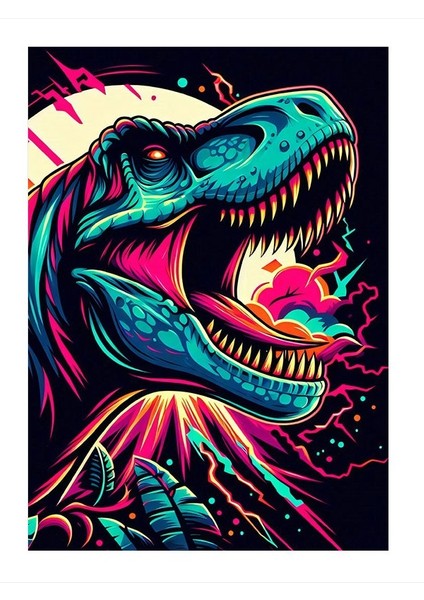Neon T-Rex Mdf Poster 25cmx 35cm
