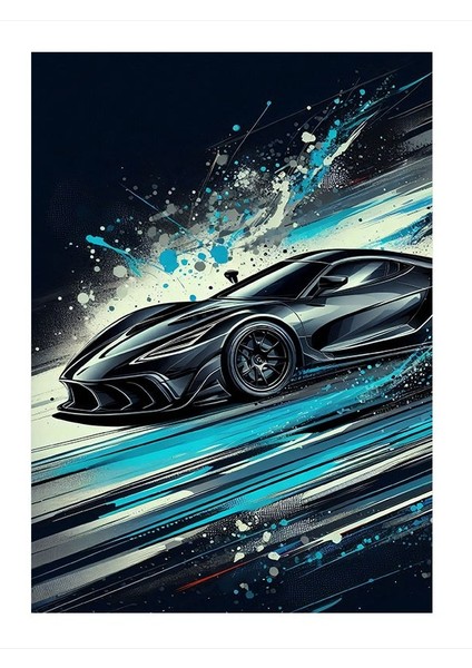 Fütüristik Yarış Arabası Ahşap Tablo 25cmx 35cm