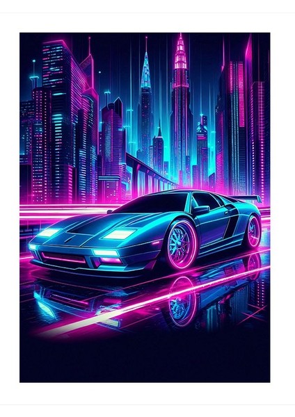 Neon Renkli Spor Araba Tasarım Ahşap Tablo 25cmx 35cm