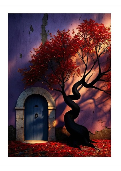 Gizemli Kapının Önündeki Ağaç Mdf Poster 25cmx 35cm