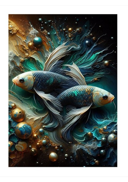 Renkli Japon Balıkları Mdf Poster 35cm X50cm