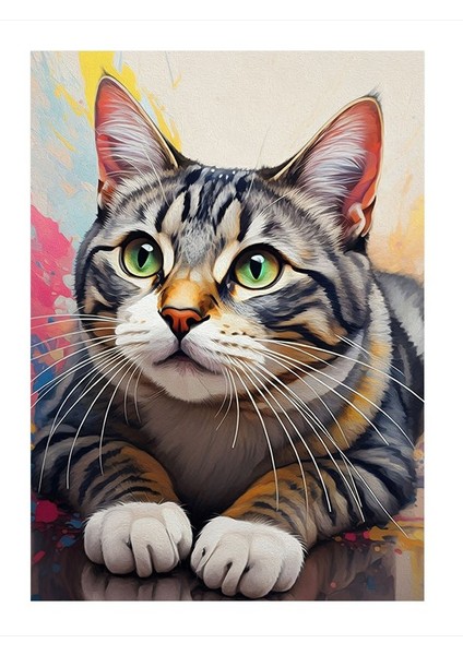 Renkli Gözlü Kedi Mdf Tablo 25cmx 35cm
