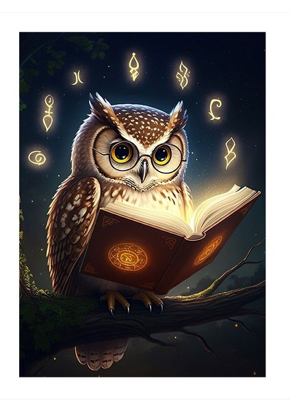 Kitap Okuyan Baykuş Ahşap Tablo 35cm X50cm