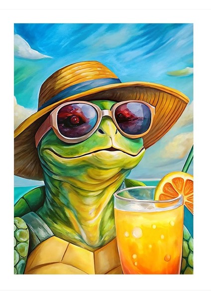 Gözlüklü Kaplumbağa Modern Ahşap Tablo 35cm X50cm