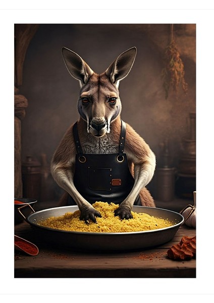 Çiğköfte Yapan Kanguru Dekoratif Mdf Tablo 35cm X50cm