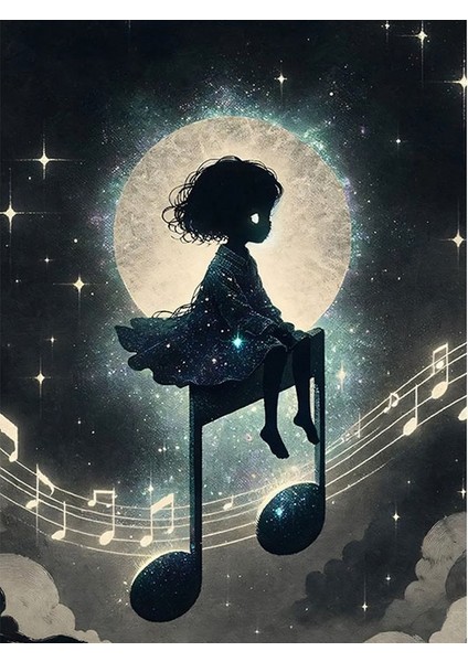 Müzik Notası Ve Kız Art Mdf Poster 35cm X50cm