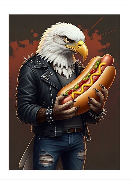 Hotdog Tutan Kartal Desenli Mdf Tablo 35cm X50cm
