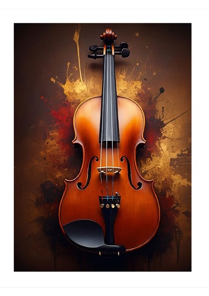 Keman Ve Kahverengi Fon Mdf Tablo 18cm X 27cm