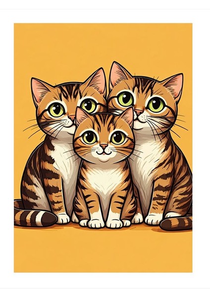 Yan Yana Üç Kedi Model Ahşap Tablo 25cmx 35cm