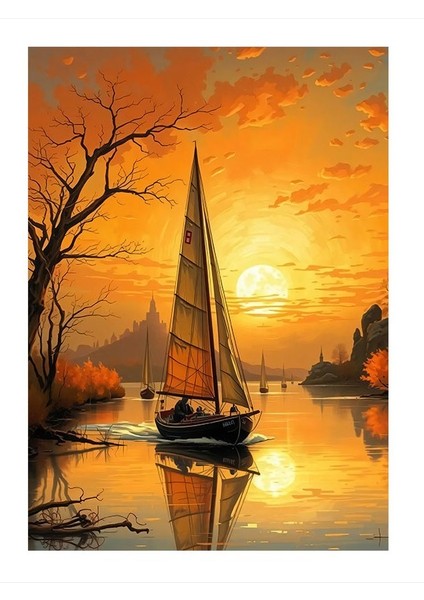 Gün Batımında Yelkenli Mdf Tablo 25cmx 35cm