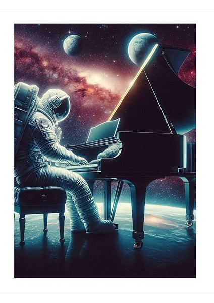 Gece Piyano Çalan Astronot Dekoratif Mdf Tablo 25cmx 35cm