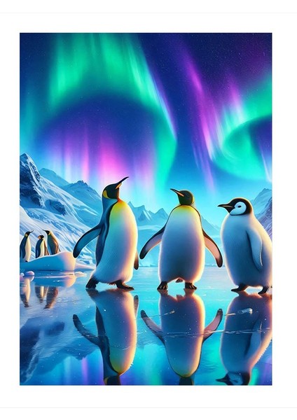 Aurora ve Penguenler Art Mdf Poster 35CM X50CM