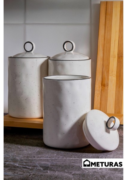 Modern Mutfak Silikon Vakum Kapaklı Porselen Baharatlık Seti 3 Lü- 800 ml