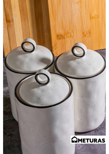 Modern Mutfak Silikon Vakum Kapaklı Porselen Baharatlık Seti 3 Lü- 800 ml