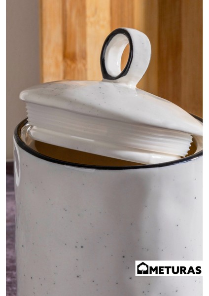 Modern Mutfak Silikon Vakum Kapaklı Porselen Baharatlık Seti 3 Lü- 800 ml