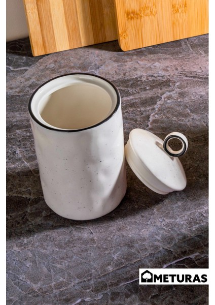 Modern Mutfak Silikon Vakum Kapaklı Porselen Baharatlık Seti 3 Lü- 800 ml