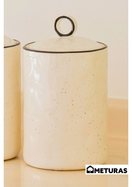 Modern Mutfak Silikon Vakum Kapaklı Porselen Baharatlık Seti 3 Lü- 800 ml