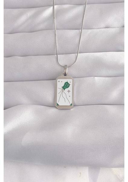 Populermarketim - 316L Çelik Gümüş Renk Beyaz Mineli Tarot Kolye