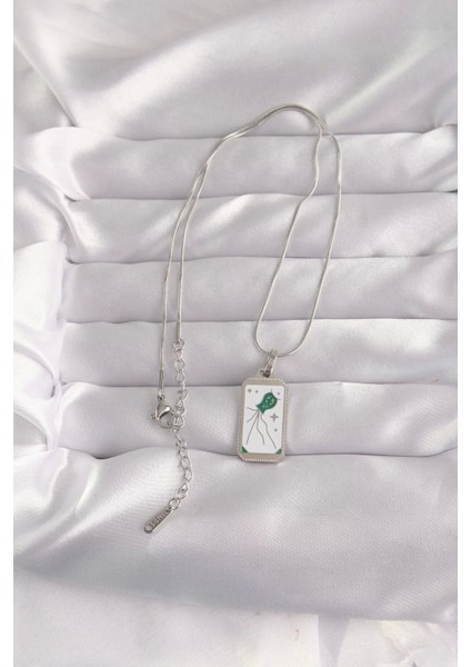Populermarketim - 316L Çelik Gümüş Renk Beyaz Mineli Tarot Kolye