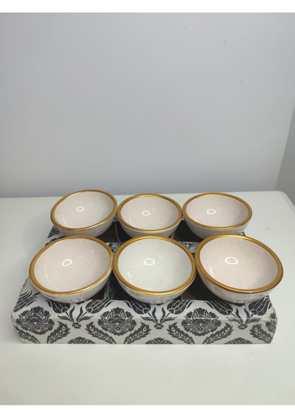 6 Lı Çerezlik Kahvaltılık Lokumluk Sosluk Reçellik Minik Kase Gold Kenarlı