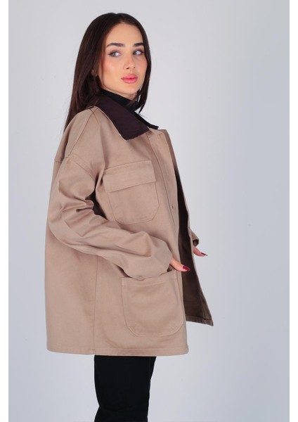 Kadın Vizon Yakası Kadife Detaylı Gabardin Ceket fırsatları