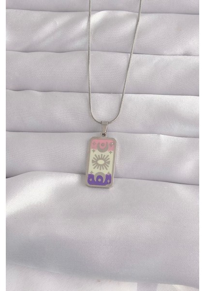 Populermarketim - 316L Çelik Gümüş Renk Karışık Mineli Ay Figür Tarot Kolye