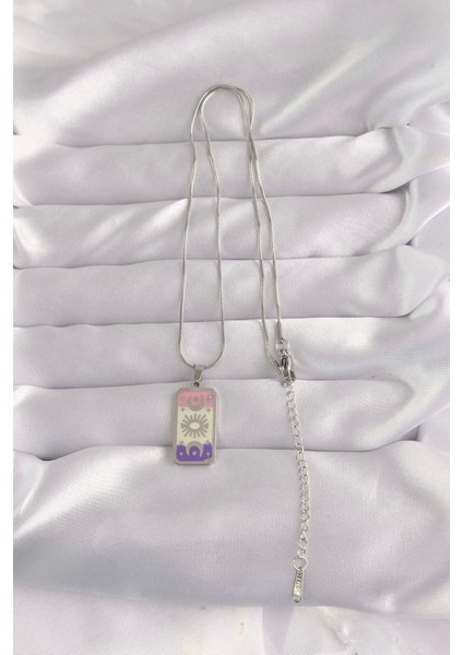 Populermarketim - 316L Çelik Gümüş Renk Karışık Mineli Ay Figür Tarot Kolye