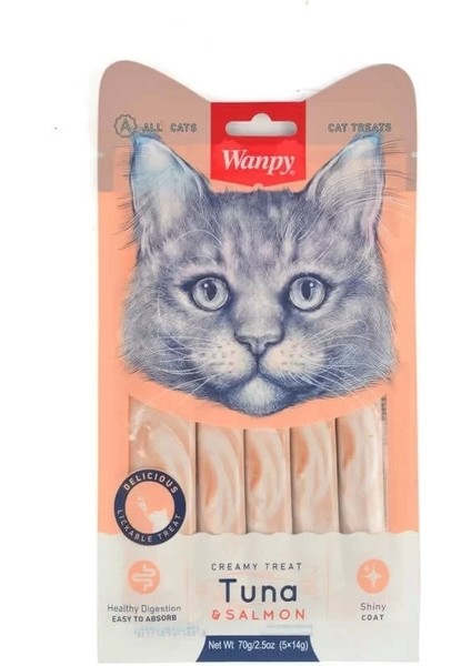 Populermarketim - Wanpy Ton Balığı ve Somonlu Sıvı Kedi Ödül Maması 5X14 gr