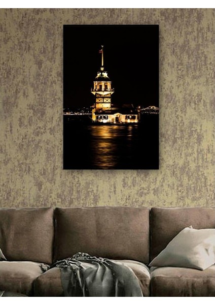 Kanvas Tablo Kız Kulesi Gece Görünüm Su